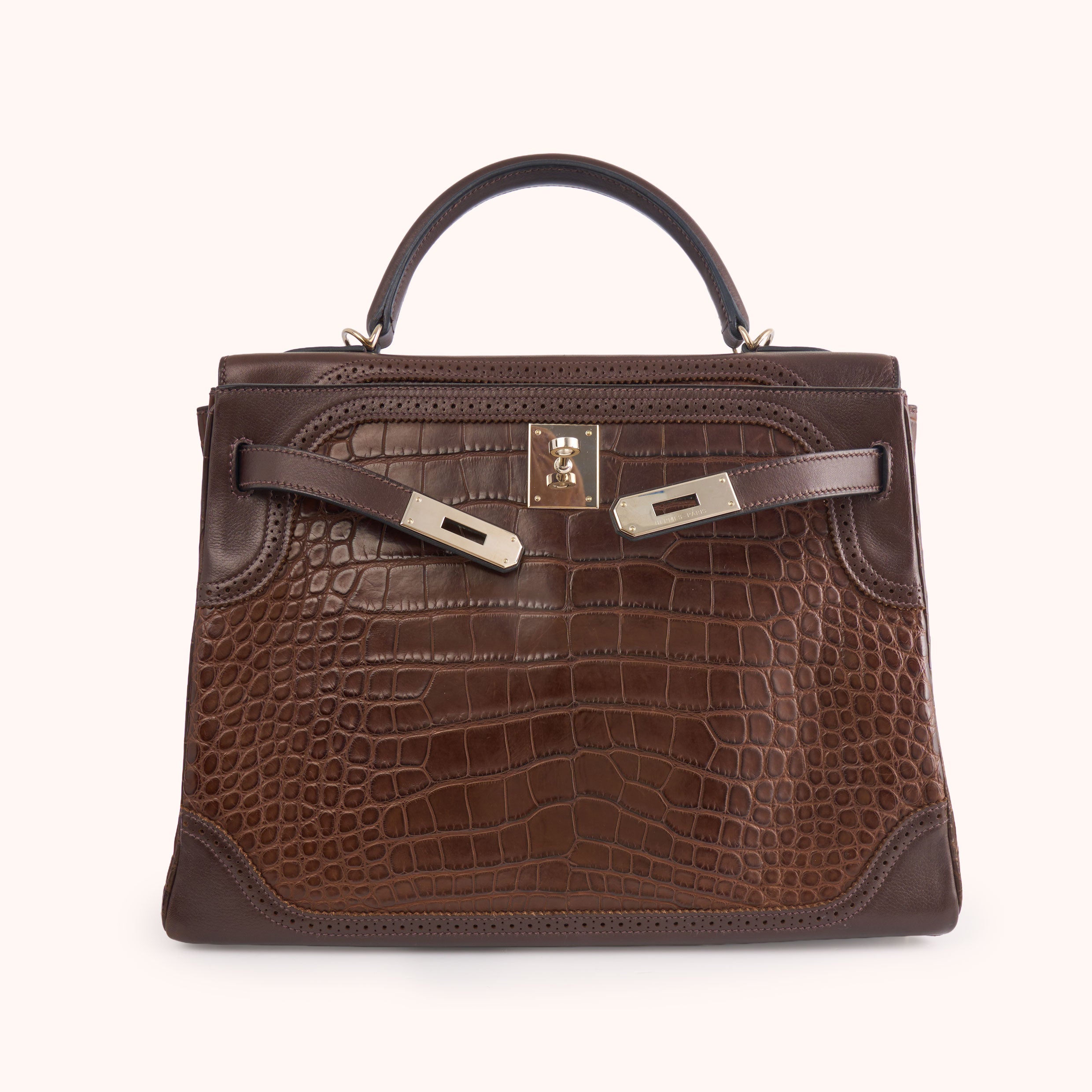 Hermès Kelly 32 Sellier Alligator & Box Calf Marron