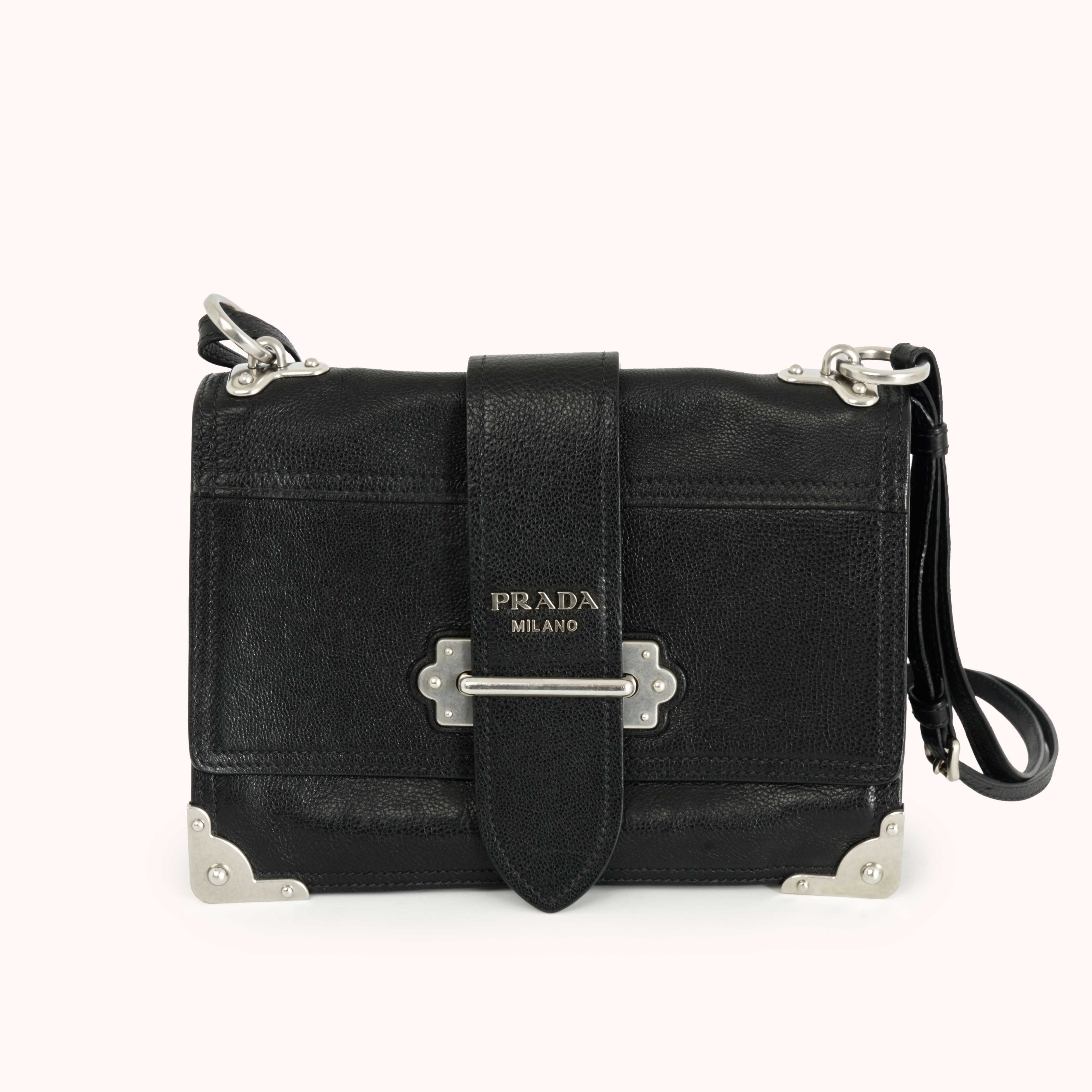 Prada Cahier Crossbody Bag Schwarz Leder