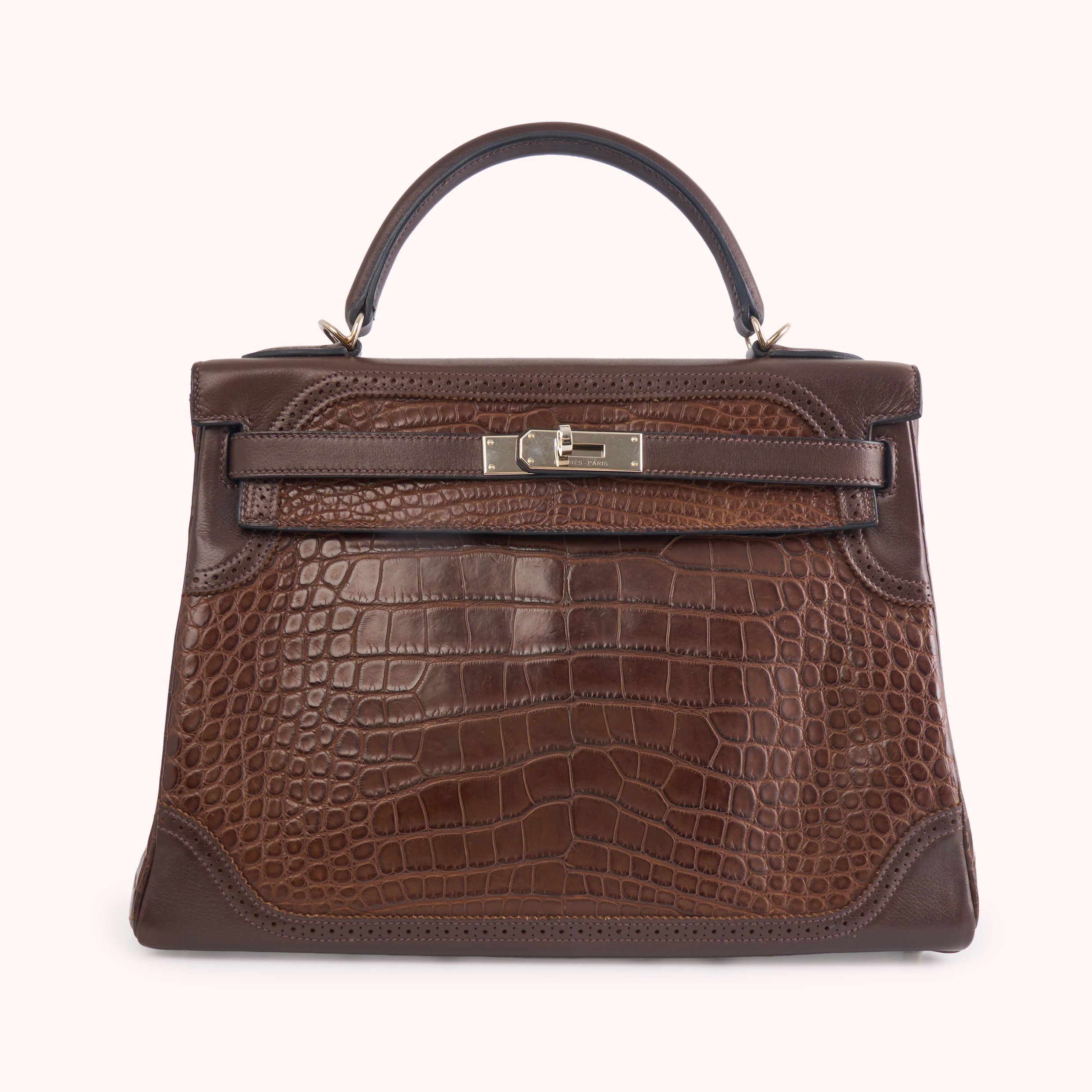 Hermès Kelly 32 Sellier Alligator & Box Calf Marron