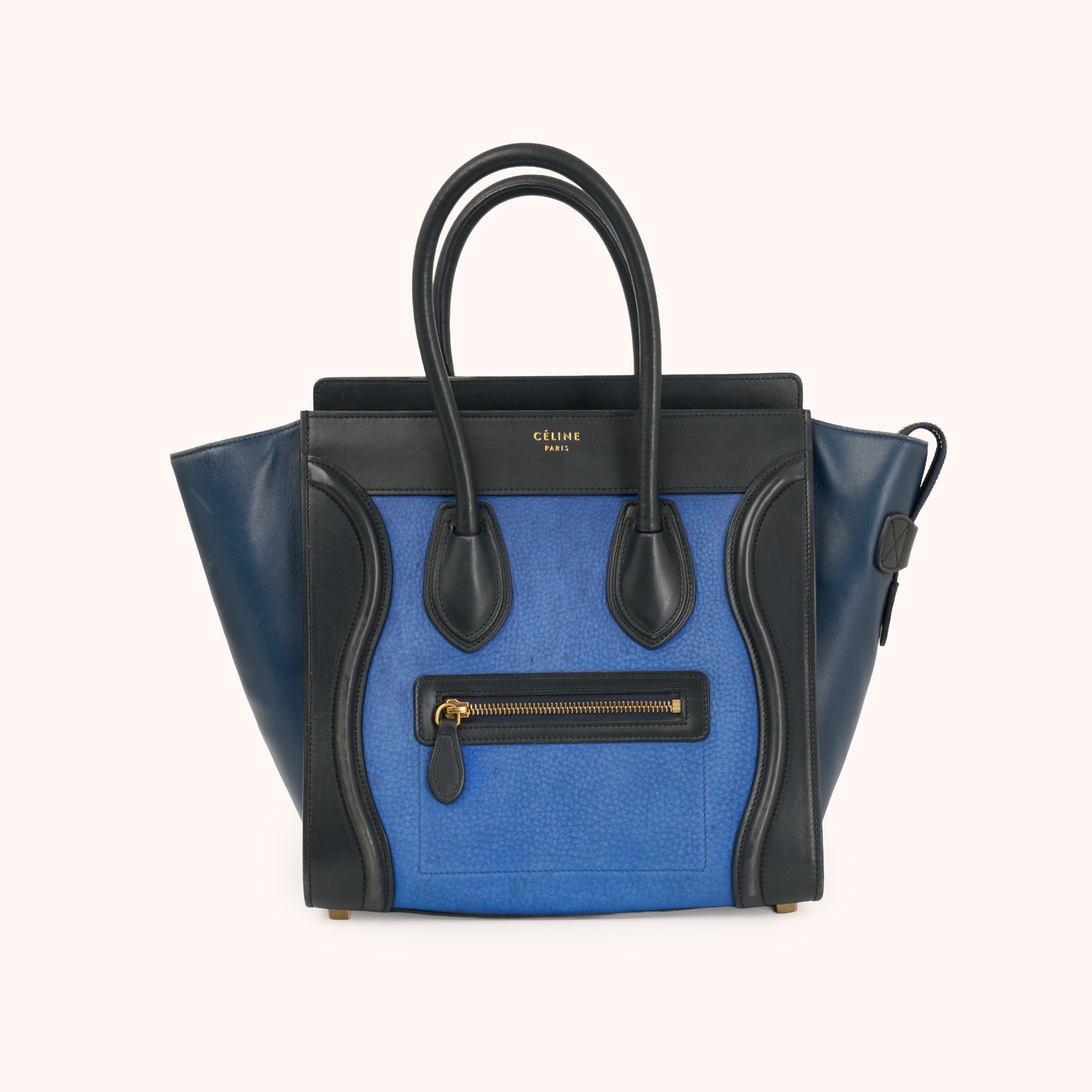 Céline Luggage Tote Mini Tricolor Blau Schwarz