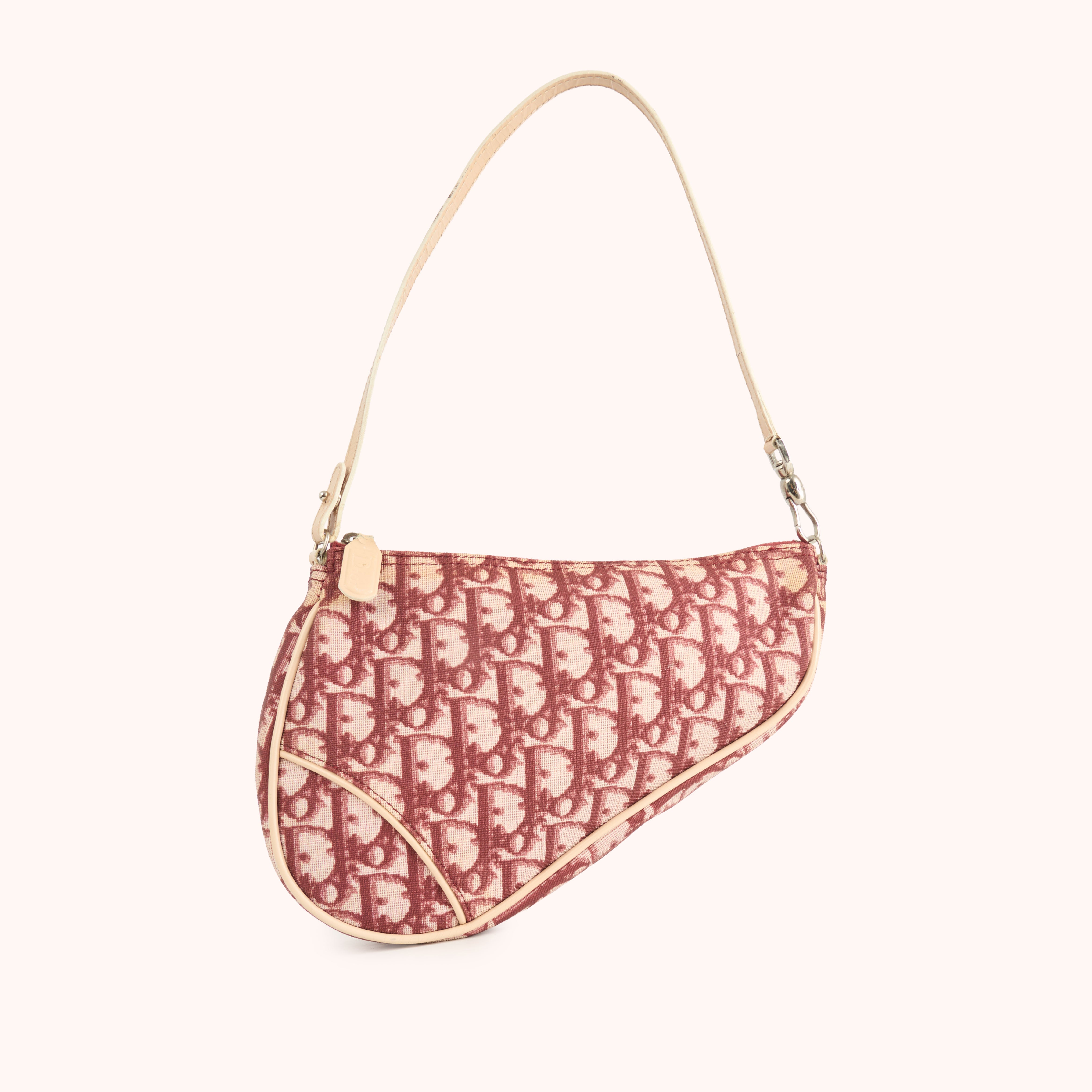 Dior Saddle Pochette Oblique Canvas Bordeaux / Beige