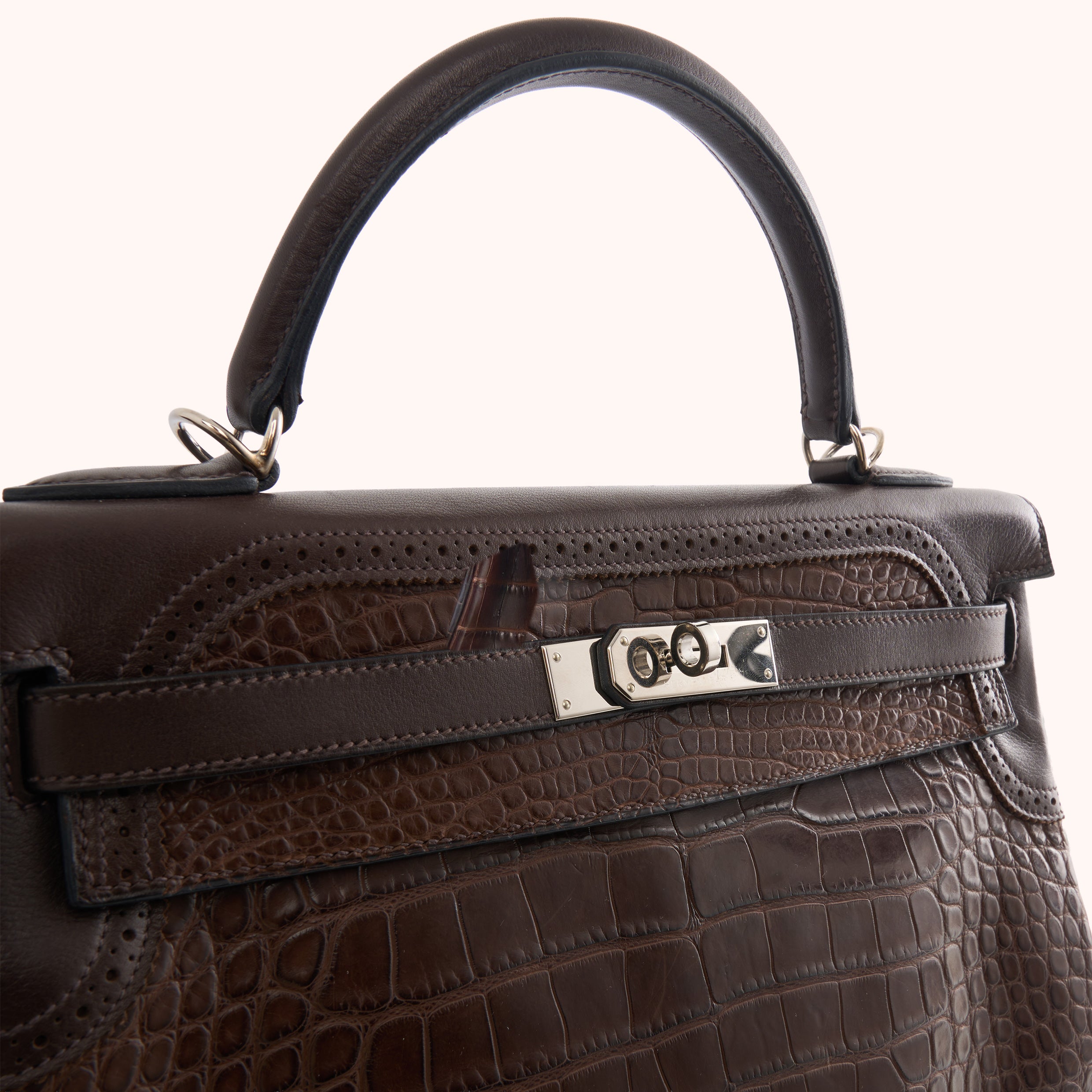 Hermès Kelly 32 Sellier Alligator & Box Calf Marron