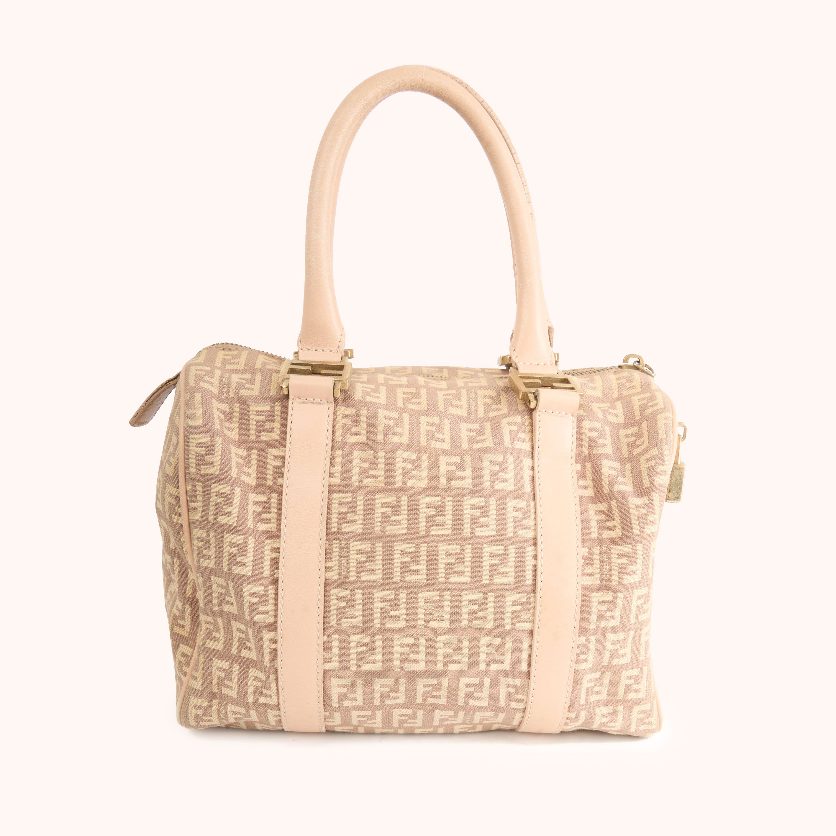 Fendi Boston Bag Zucchino Canvas Rosa / Beige