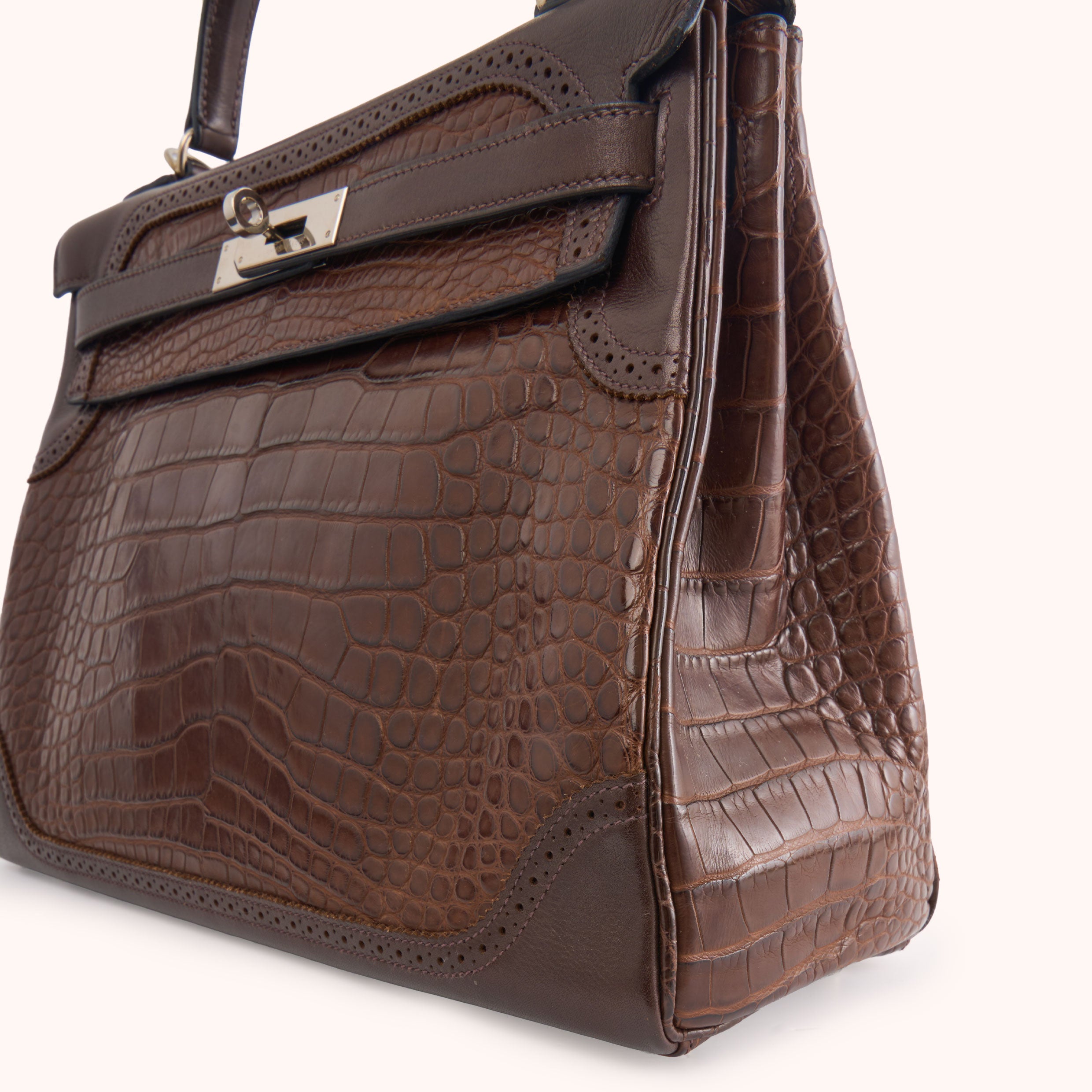 Hermès Kelly 32 Sellier Alligator & Box Calf Marron