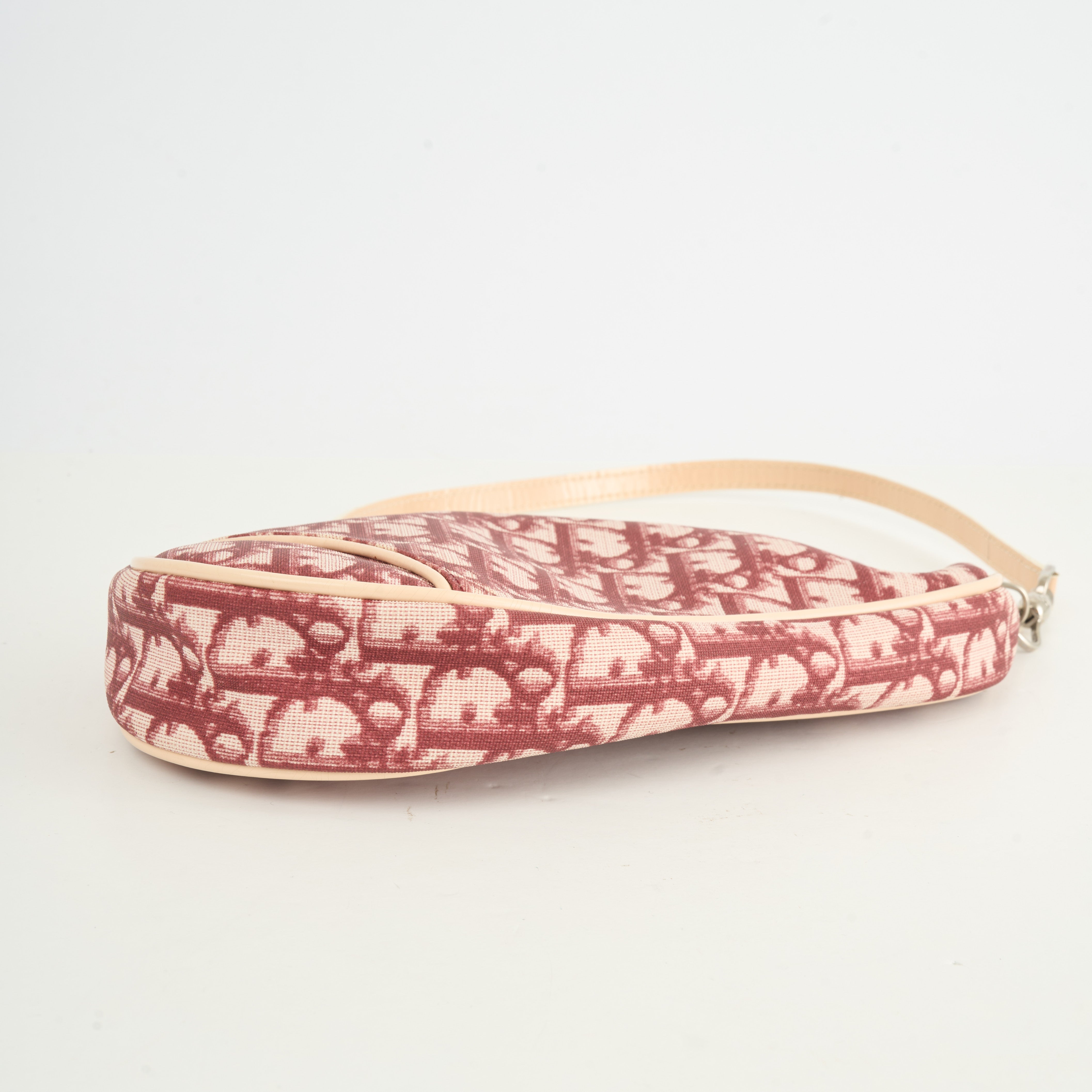 Dior Saddle Pochette Oblique Canvas Bordeaux / Beige