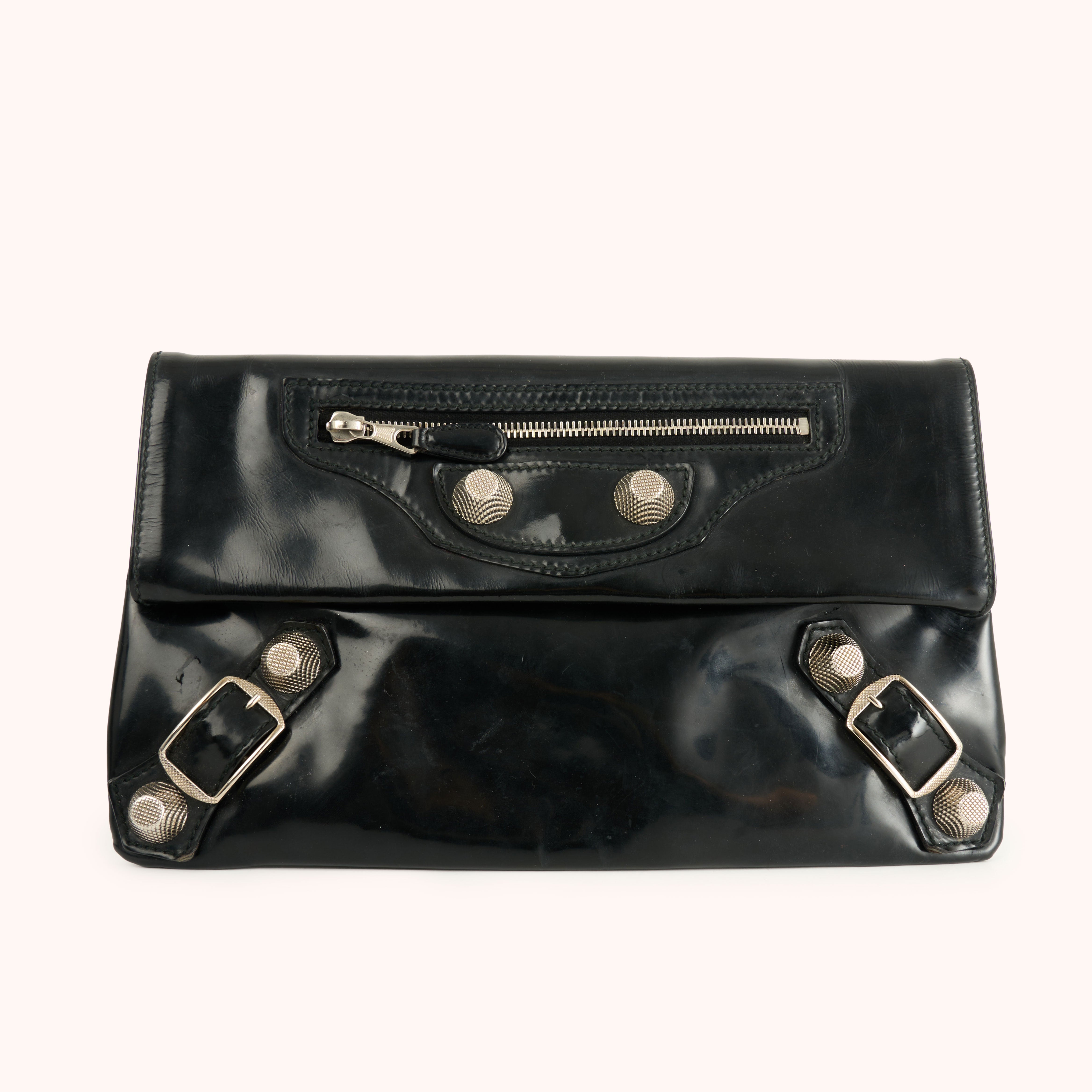 Balenciaga Envelope Clutch Patent Leather Black