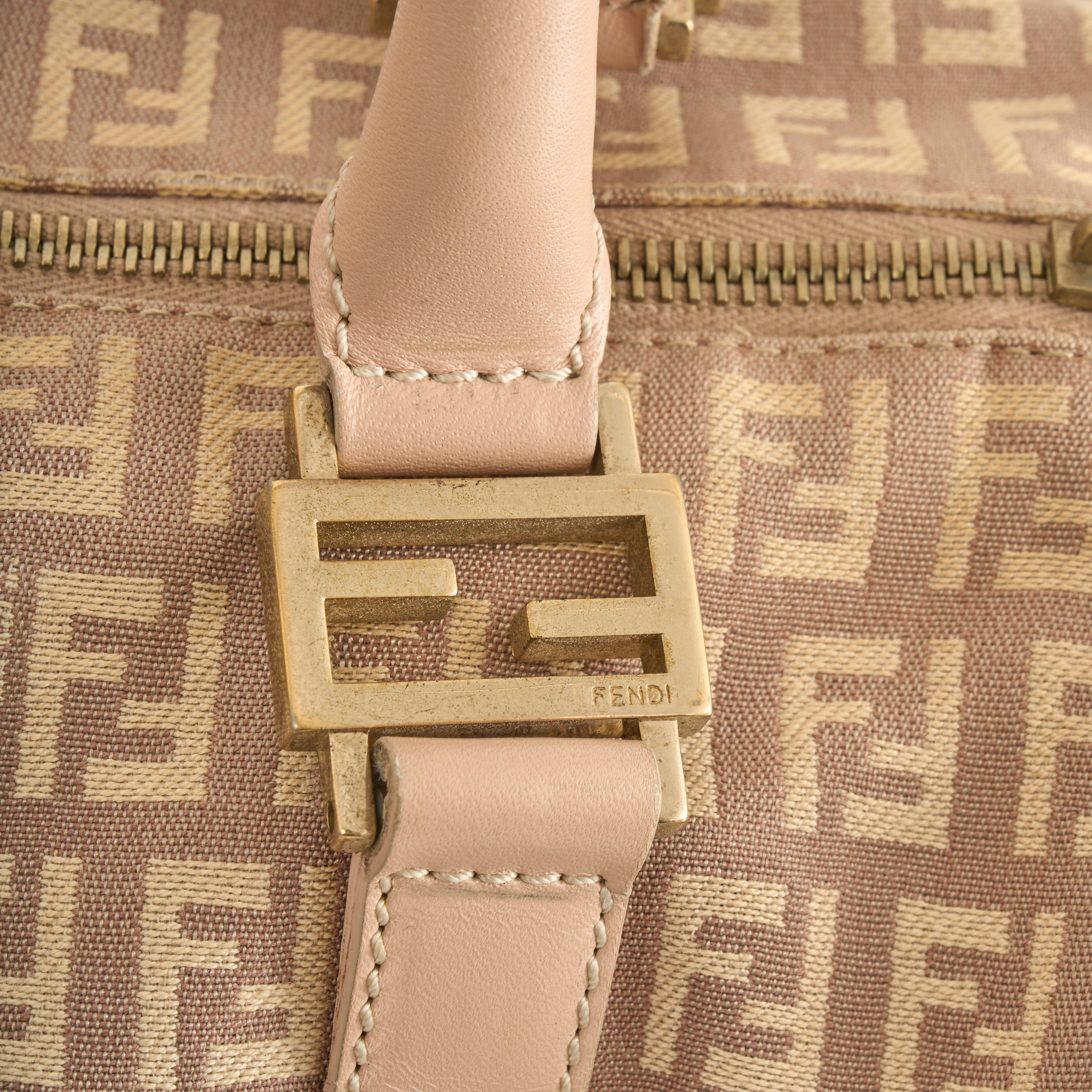 Fendi Boston Bag Zucchino Canvas Rosa / Beige