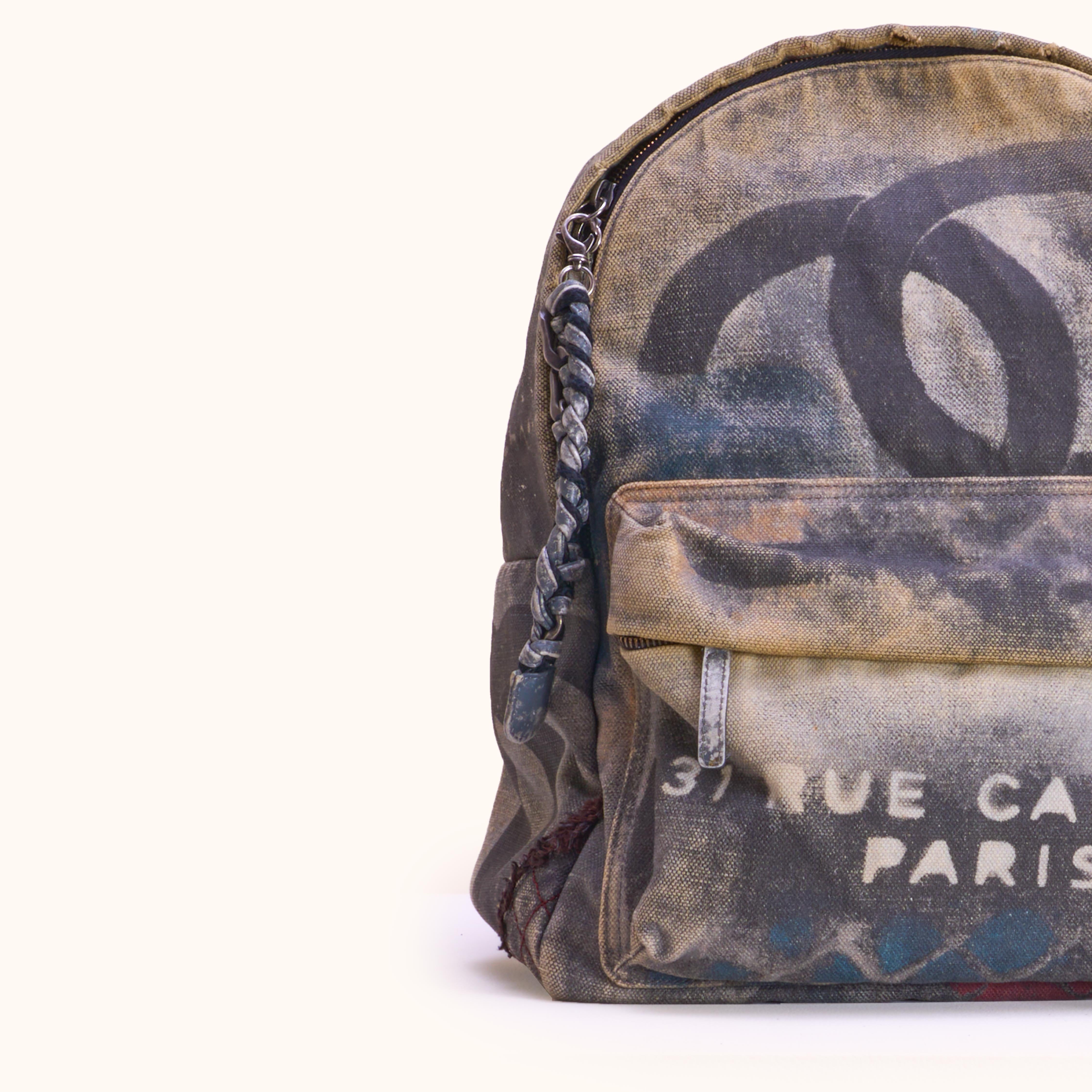 Chanel Graffiti Canvas Backpack 37 Rue Cambon Paris Rucksack