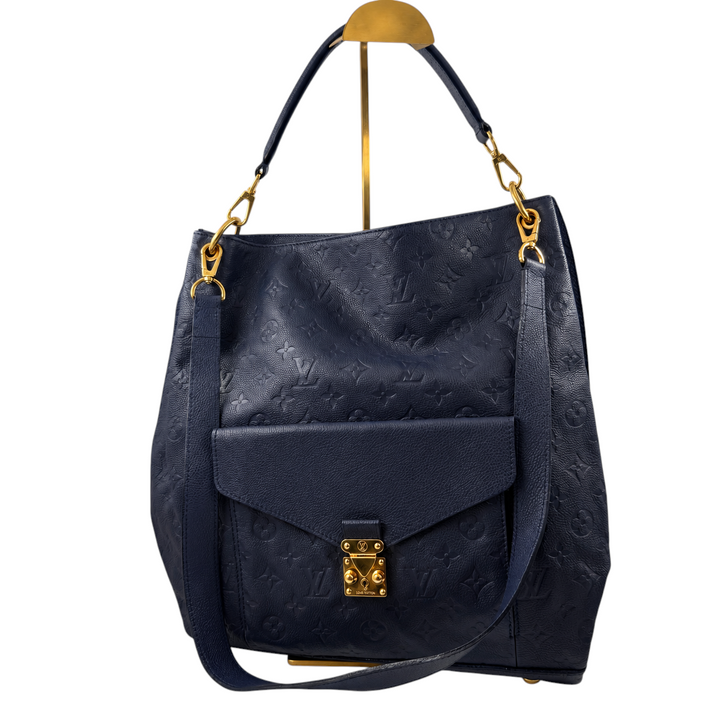 Wintage Louis Vuitton Metis Hobo MM Tasche aus marineblauem Monogram Empreinte Leder mit goldenen Beschlägen