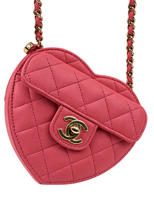 Chanel Heart Mini Flap Chain Shoulder Bag Pink Quilted Lambskin