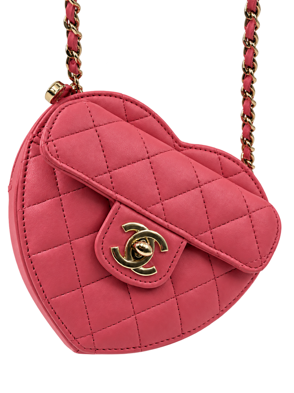 Chanel Heart Mini Flap Chain Shoulder Bag Pink Quilted Lambskin