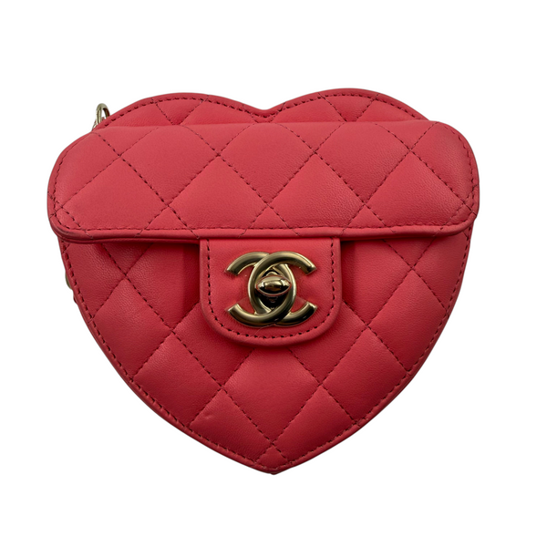 Wintage Chanel Herz-Mini-Umhängetasche aus rosa gestepptem Lammleder mit goldenem CC-Drehverschluss