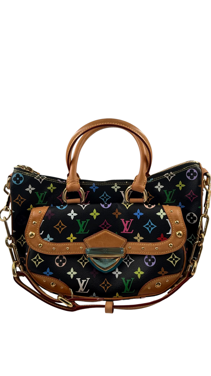 Wintage Murakami Aurelia Handtasche aus schwarzem Monogram Multicolore Canvas mit hellbraunen Lederdetails
