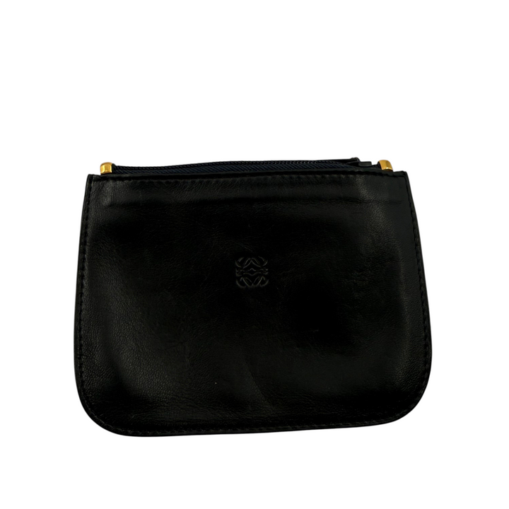 Schwarze Loewe Münztasche aus Leder mit Reißverschluss und geprägtem Logo von Wintage