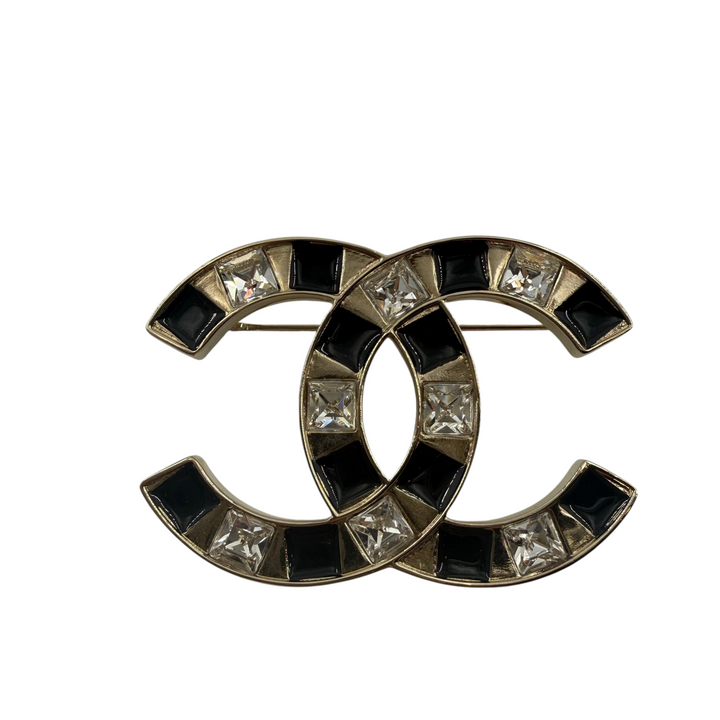 Chanel CC Brosche (Schwarz-Weiß Kristall) – Ansicht 1