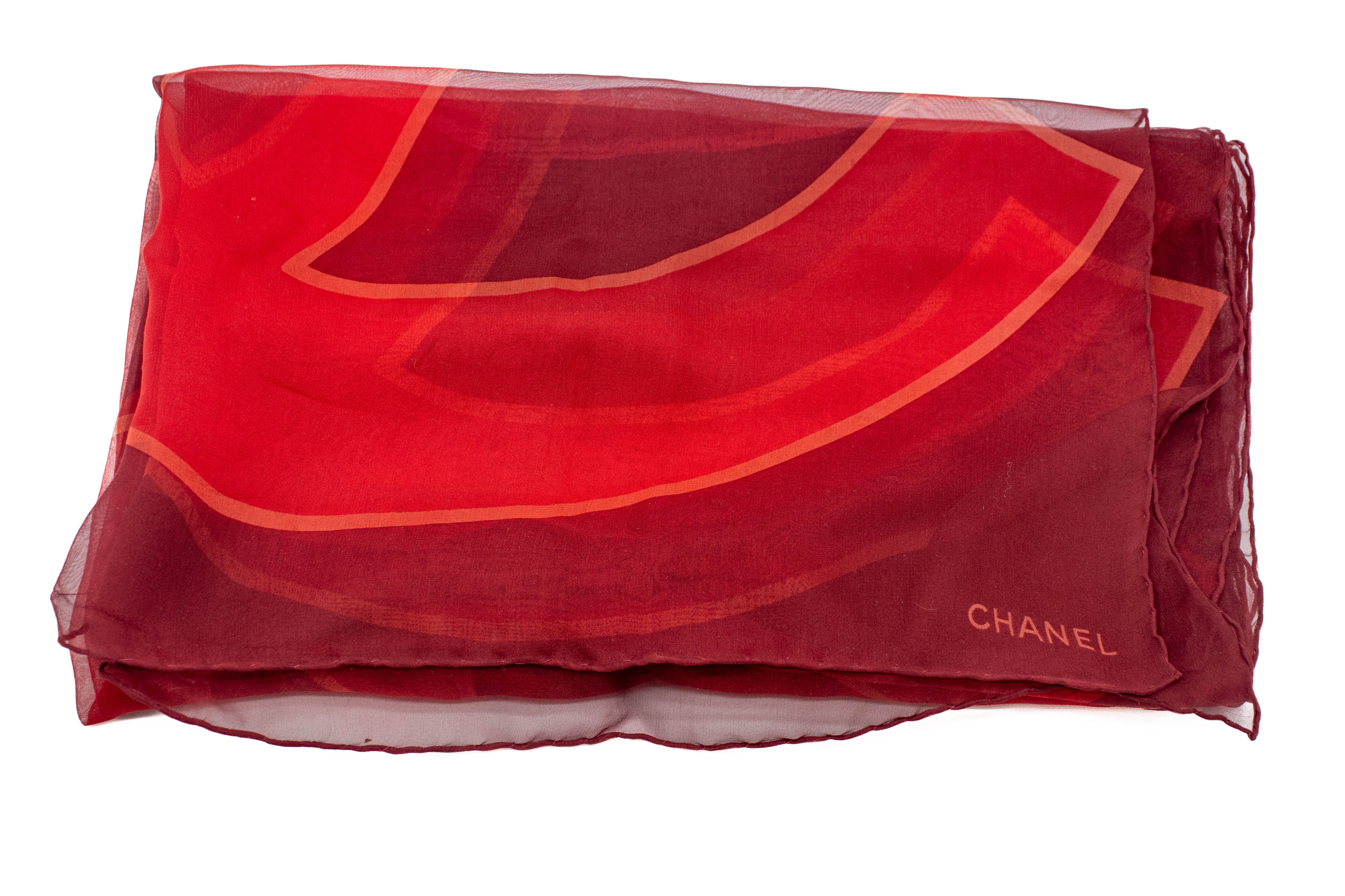 Chanel Mono Silk Scarf Red