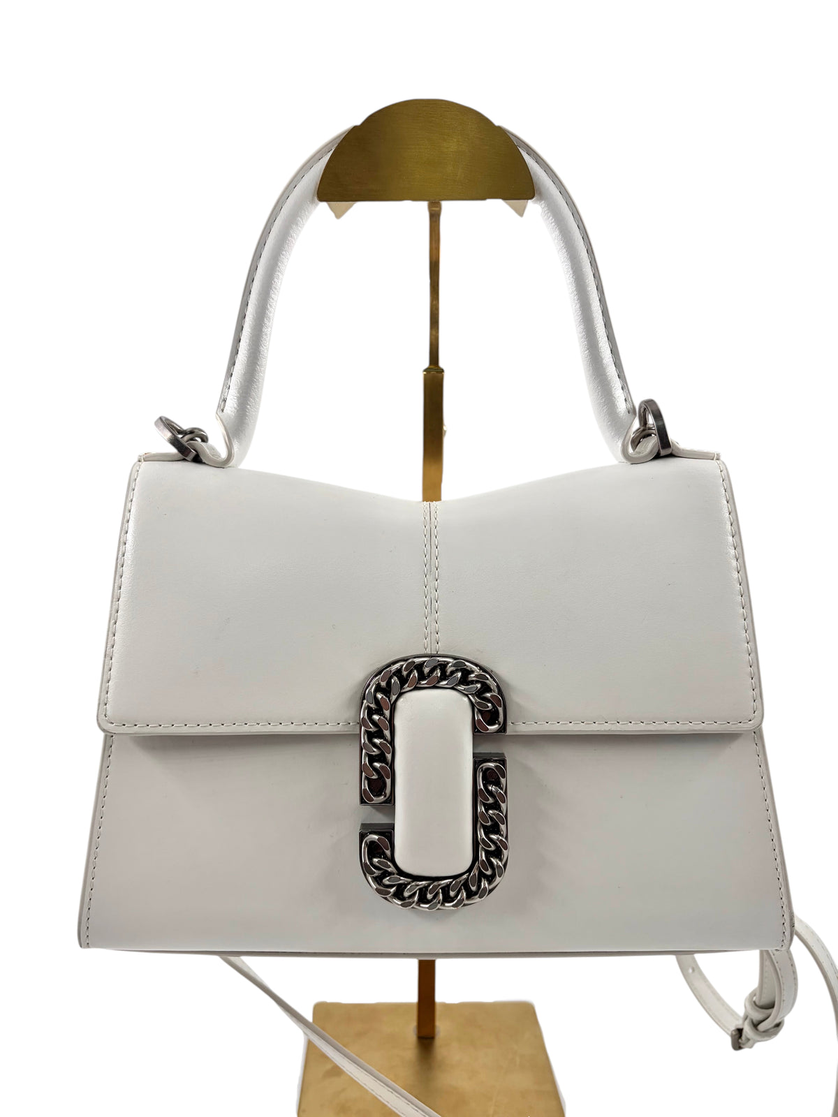 Wintage Marc Jacobs The St. Marc Handtasche aus weißem Glattleder mit silberfarbenem J-Marc Verschluss