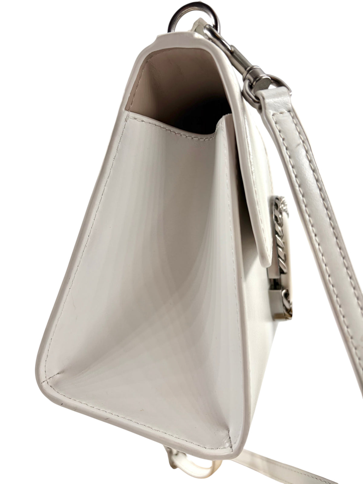 Wintage Marc Jacobs The St. Marc Top Handle Tasche aus weißem Glattleder mit silberner Hardware, Seitenansicht