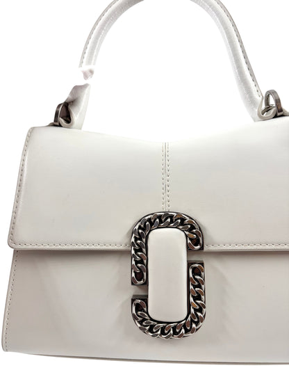 Wintage Marc Jacobs The St. Marc Handtasche aus weißem Glattleder mit markantem silberfarbenem J-Marc-Verschluss