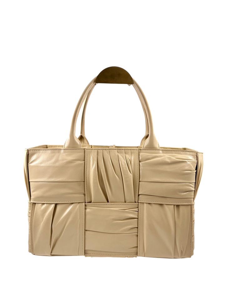 Wintage Bottega Veneta Arco Tote in Beige aus geflochtenem Leder mit charakteristischem Foulard-Design