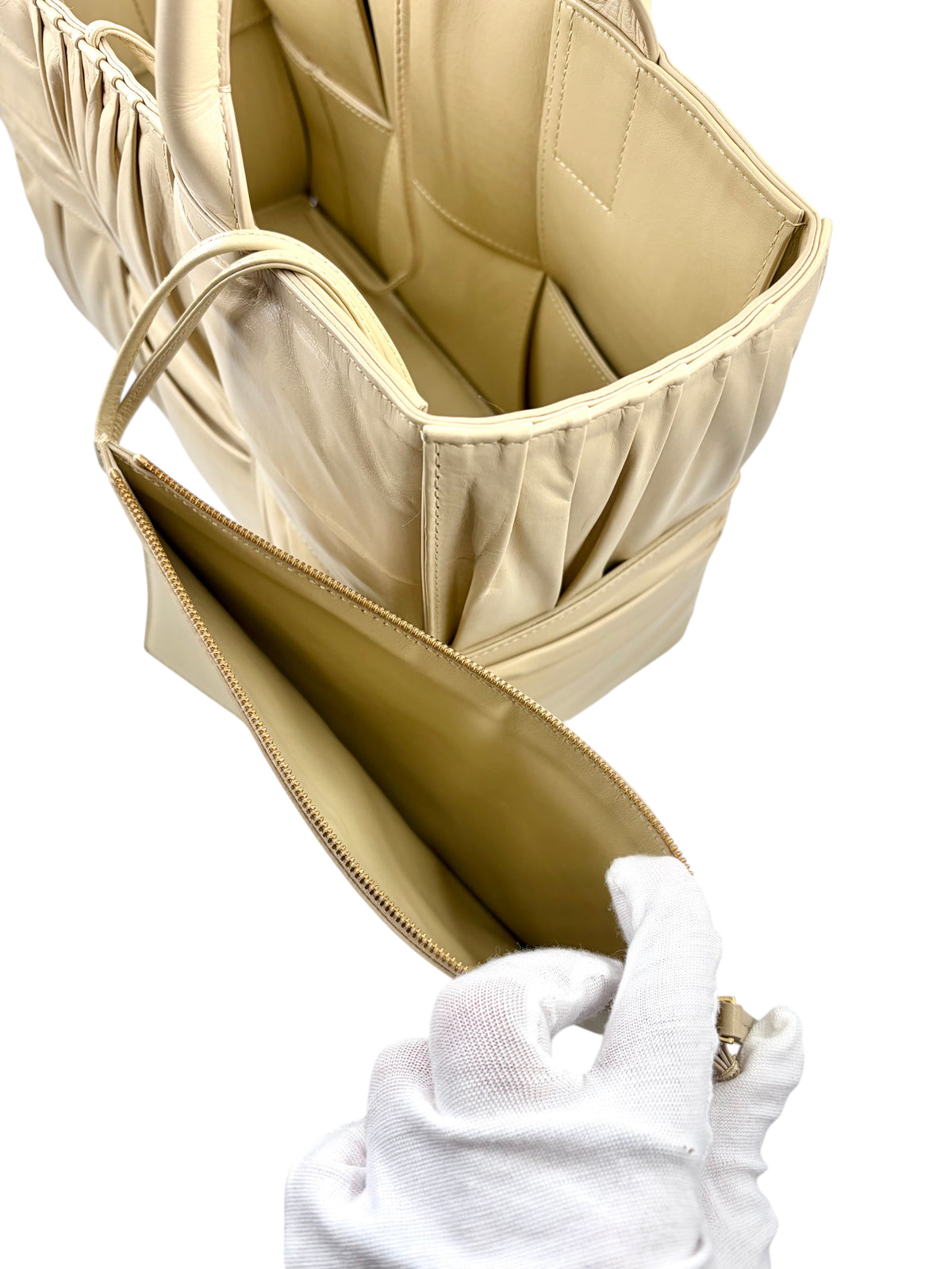 Wintage Bottega Veneta Arco Tote in Beige aus geflochtenem Leder mit herausnehmbarer Pochette und Reißverschluss