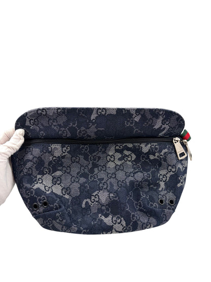 Wintage Gucci GG Monogram Camouflage Denim Bauchtasche in Dunkelblau und Grau mit silbernen Reißverschlussdetails