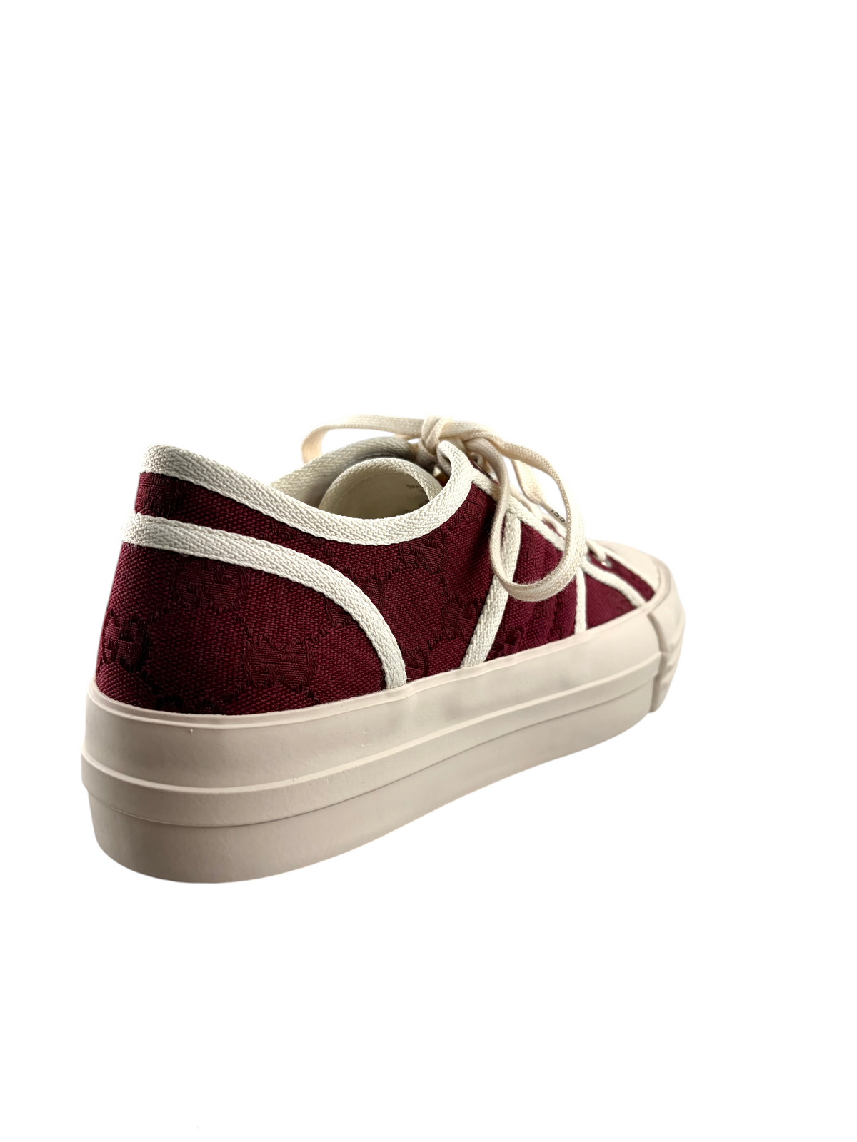 Wintage Gucci GG Monogram Chunky Sneaker in Bordeauxrot und Elfenbein mit Plateausohle aus Jacquard-Textil